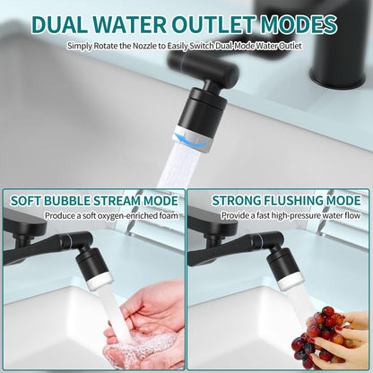 1440° Rotating Faucet - Faucet - Faucet Fitting - Faucet Head - Stainless Steel - Aerator - Rotating - Extension - Water Saving - Kitchen Faucet - Bathroom Faucet - Swivel - Dishwasher - Black - Image 4