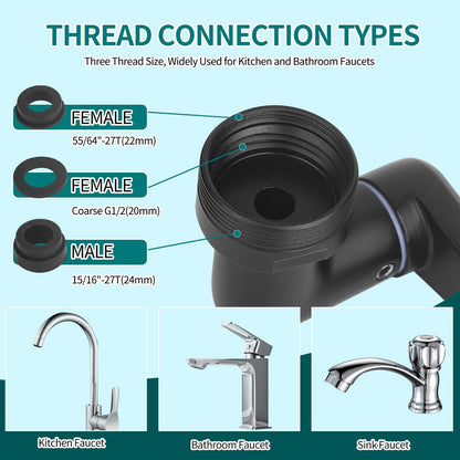 1440° Rotating Faucet - Faucet - Faucet Fitting - Faucet Head - Stainless Steel - Aerator - Rotating - Extension - Water Saving - Kitchen Faucet - Bathroom Faucet - Swivel - Dishwasher - Black - Image 7