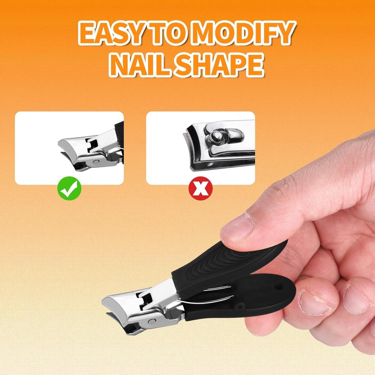 Wide nail clippers 78 x 19 cm - Anti-splash angled nail clippers with wide opening - Nail clippers for hands and feet - Pedicure and manicure tool for men and women (Black) - Image 2