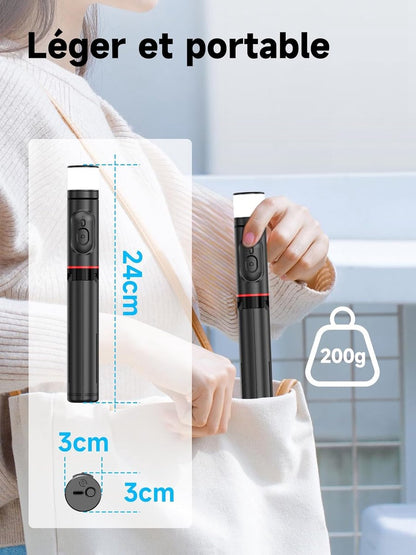 Selfie stick - Phone tripod - Tripod with auxiliary light - Mobile phone holder - With lighting function - Remote control - 75mm aluminum phone holder - Selfie stick for smartphones - Image 2