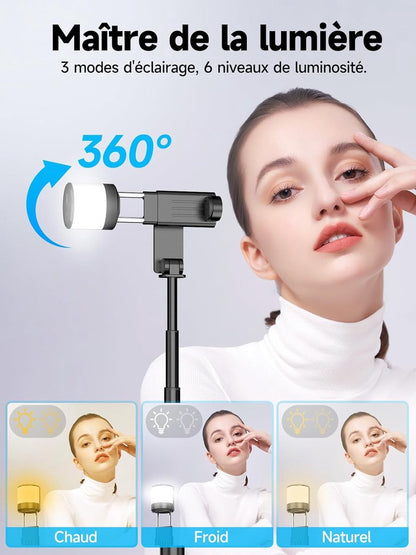 Selfie stick - Phone tripod - Tripod with auxiliary light - Mobile phone holder - With lighting function - Remote control - 75mm aluminum phone holder - Selfie stick for smartphones - Image 3