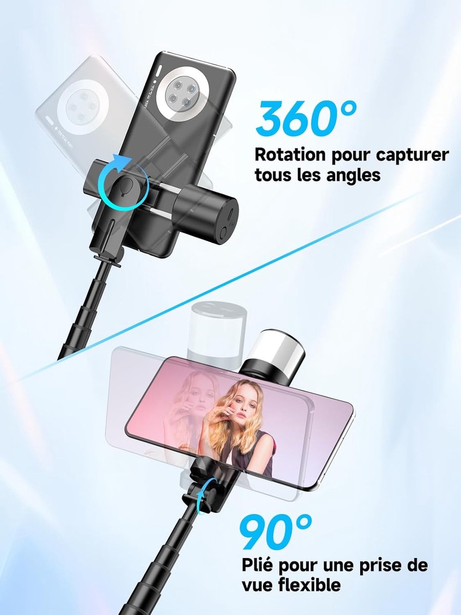 Selfie stick - Phone tripod - Tripod with auxiliary light - Mobile phone holder - With lighting function - Remote control - 75mm aluminum phone holder - Selfie stick for smartphones - Image 4