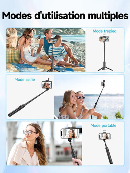Selfie stick - Phone tripod - Tripod with auxiliary light - Mobile phone holder - With lighting function - Remote control - 75mm aluminum phone holder - Selfie stick for smartphones - Image 5