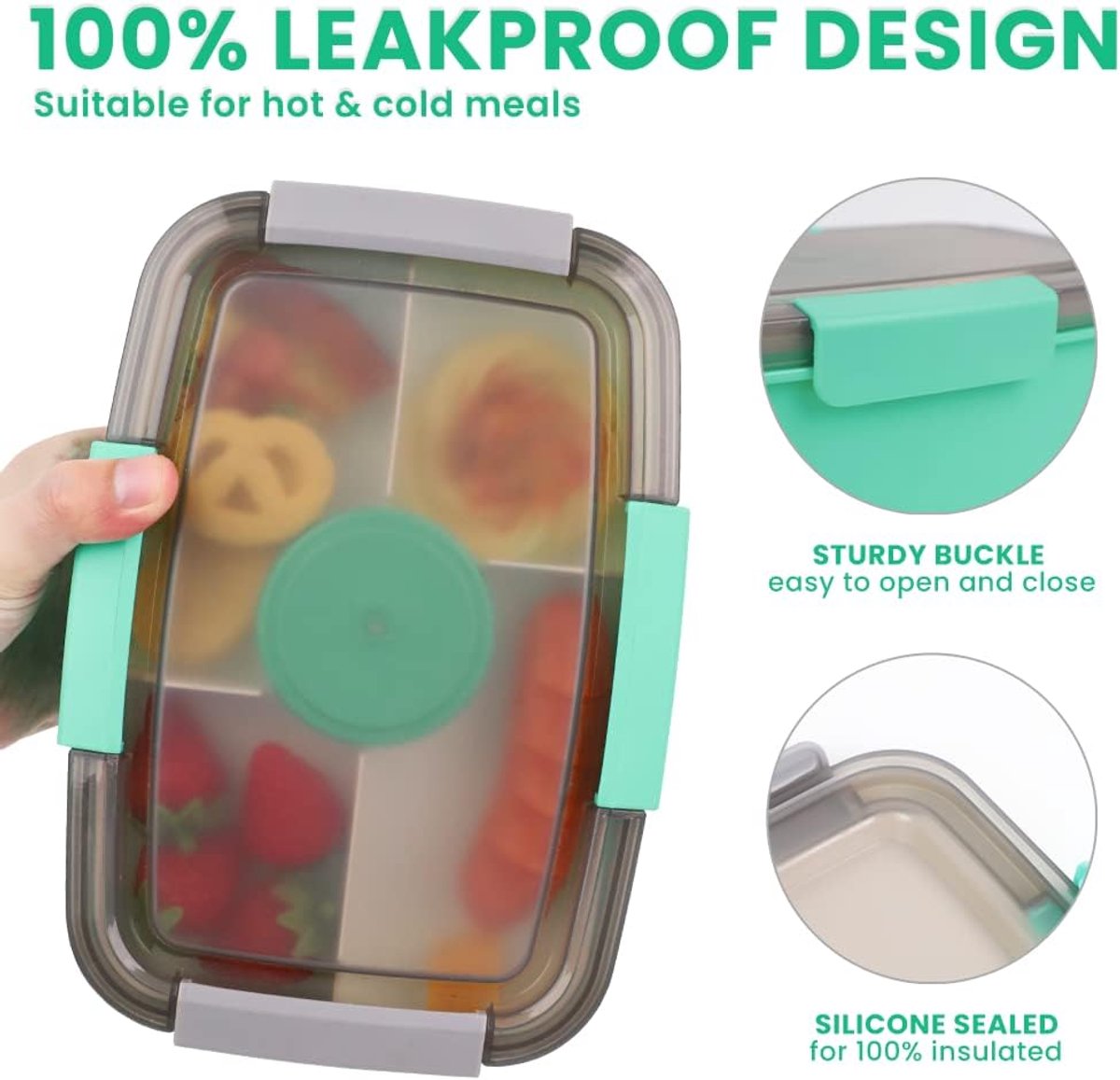 2000ml children's lunch box, adult lunch box with 4 compartments and soup container, salad box with dressing container, lunch box, salad container, microwave and dishwasher safe, BPA free - Image 6