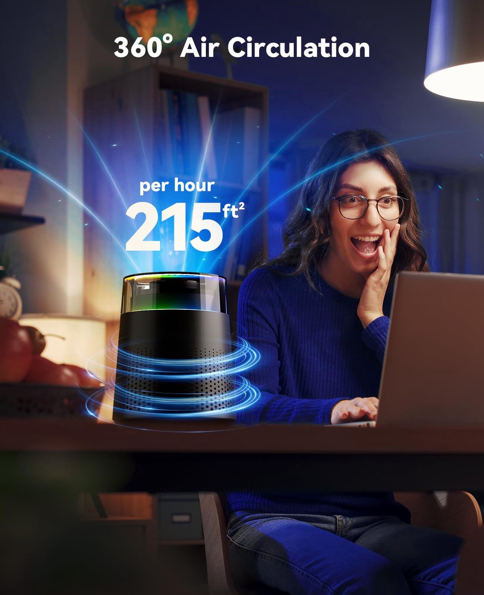 Air purifier - Air purifier with LED - Negative ion air purifier - Home air purifier - Negative ion air purifier - Deodorizer - Ionizer - Black - Image 3