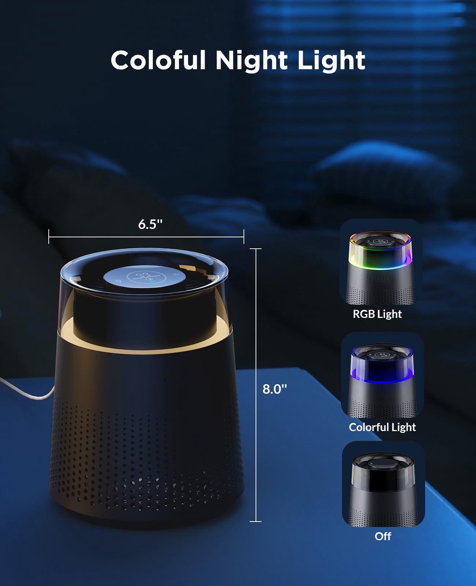 Air purifier - Air purifier with LED - Negative ion air purifier - Home air purifier - Negative ion air purifier - Deodorizer - Ionizer - Black - Image 7