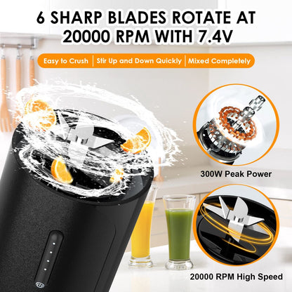 Portable Blender - Blender - Mini Blender - On-the-Go Blender - Mini Juicer - Smoothie Maker - 450 ml - For milkshakes and smoothies, 6-blade mini blender, mini blender, magnetic charger - Black - Image 7