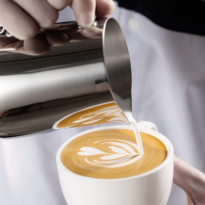 Stainless steel milk jug, 2 pieces, frothers, pitchers, 350 ml, 600 ml, stainless steel milk jug, milk, frothing pitcher, box with 2 barista pens, measuring marks for - Image 5
