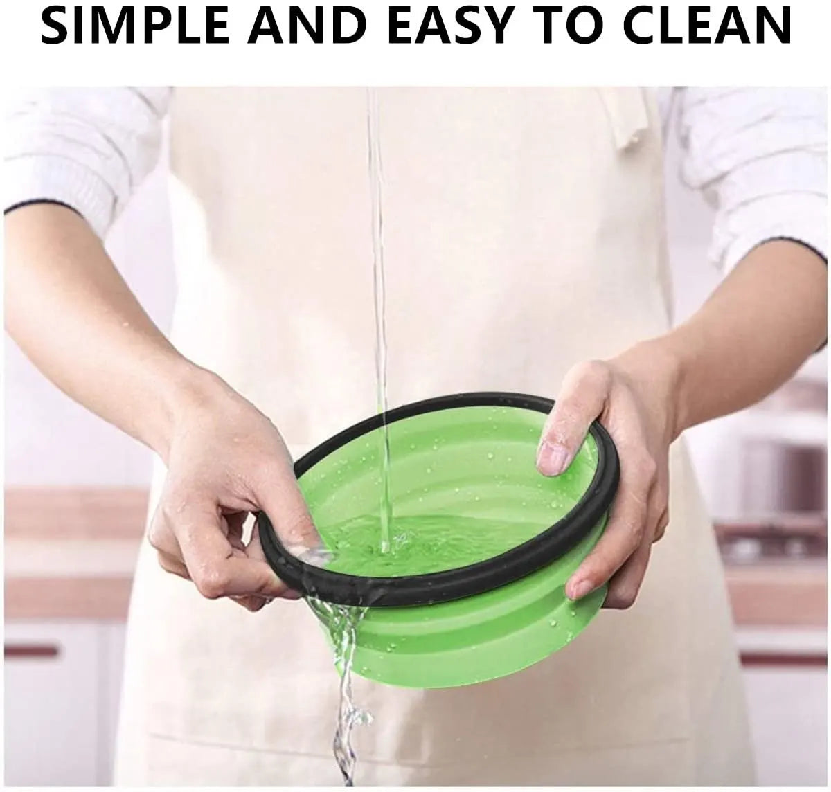 4-Piece Food Storage Container Set - Lunch Box - Collapsible Food Container - Round Silicone Lunch Box - For Camping Kitchens - BPA-Free - Green - Image 5