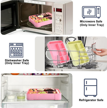 Lunch Box - Bento Box - Lunch Box - Adult Lunch Box - Children's Lunch Box - With 5 Compartments - Durable - Microwave/Dishwasher Safe - Ideal for Meals at Restaurants, Work, School - Pink - Image 2