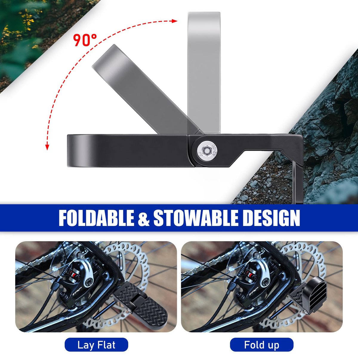 Rear bicycle pedals - Bicycle pedals - pedal - aluminum bicycle pedals - non-slip electric bicycle pedals - folding pedals - for electric bikes, mountain bikes, folding bikes - 15 mm U-slot - black - Image 6
