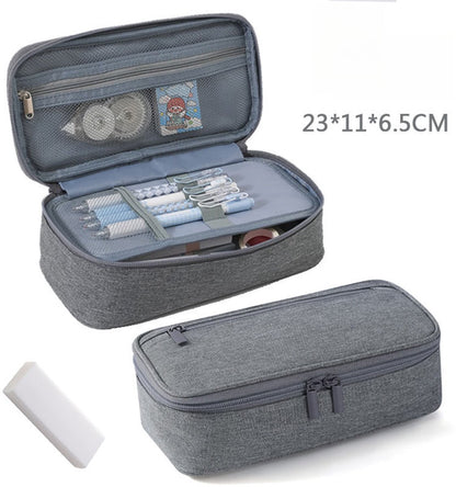 Large capacity pencil case, storage case, high-value, large capacity pencil case, stationery storage, makeup bag, office supplies, gray
