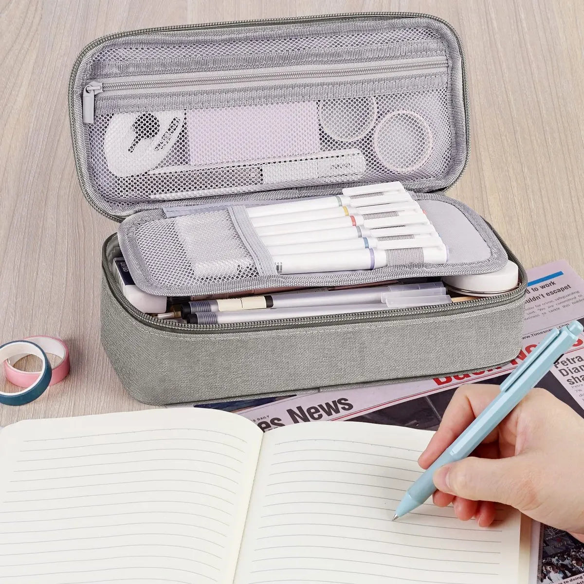 Large capacity pencil case, storage case, high-value, large capacity pencil case, stationery storage, makeup bag, office supplies, gray - Image 6