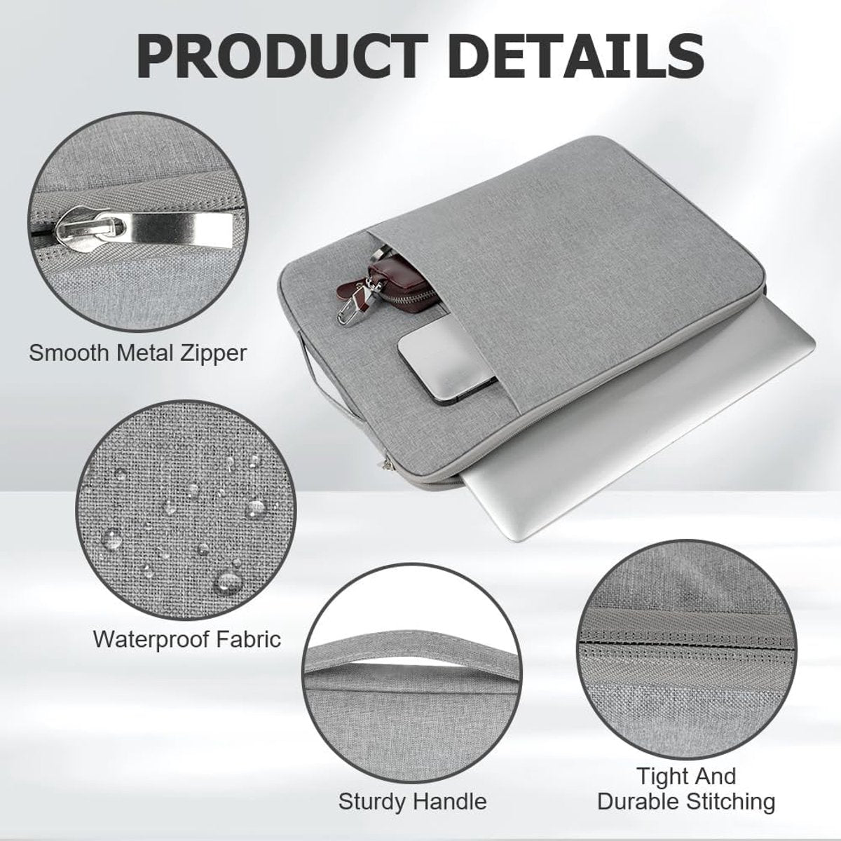 15.6-inch Laptop Sleeve - Grijs - Waterproof - Shockproof - Scratch-resistant - Splash-proof - Laptop Sleeve - Grijs - Image 4