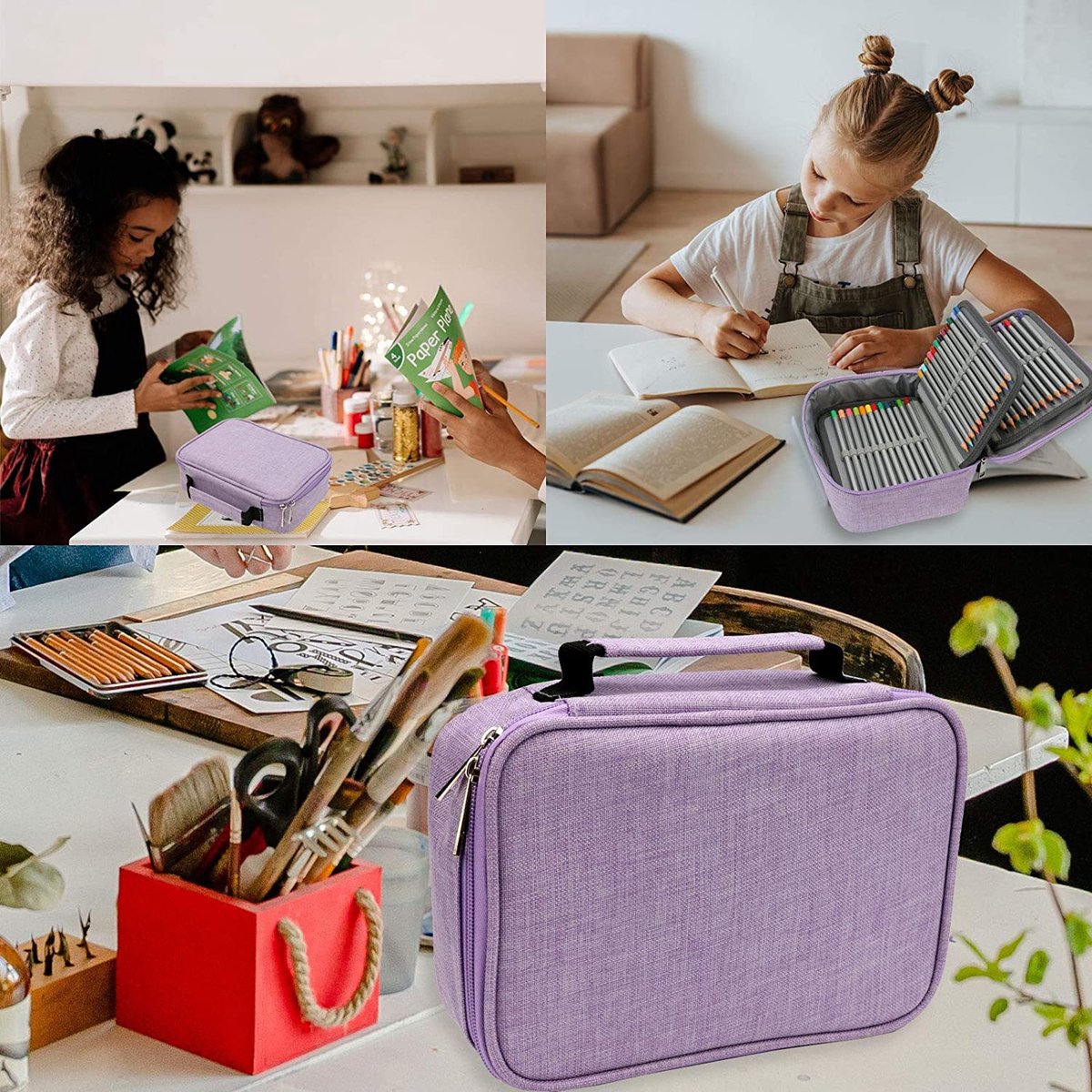 AMGOMH 72-slot pencil case, large capacity, student stationery, colored pencils, with inner pocket for small gadgets (purple) - Image 2
