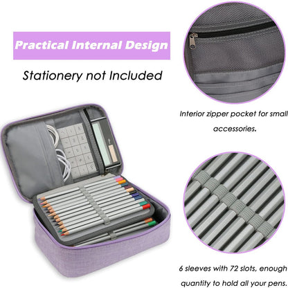 AMGOMH 72-slot pencil case, large capacity, student stationery, colored pencils, with inner pocket for small gadgets (purple) - Image 3