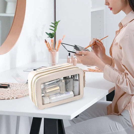 Men's toiletry bag - Women's toiletry bag - Toiletry bag - Transparent makeup bag - Travel toiletry bag - Small transparent makeup bag - Storage bag - Off-white - Image 2