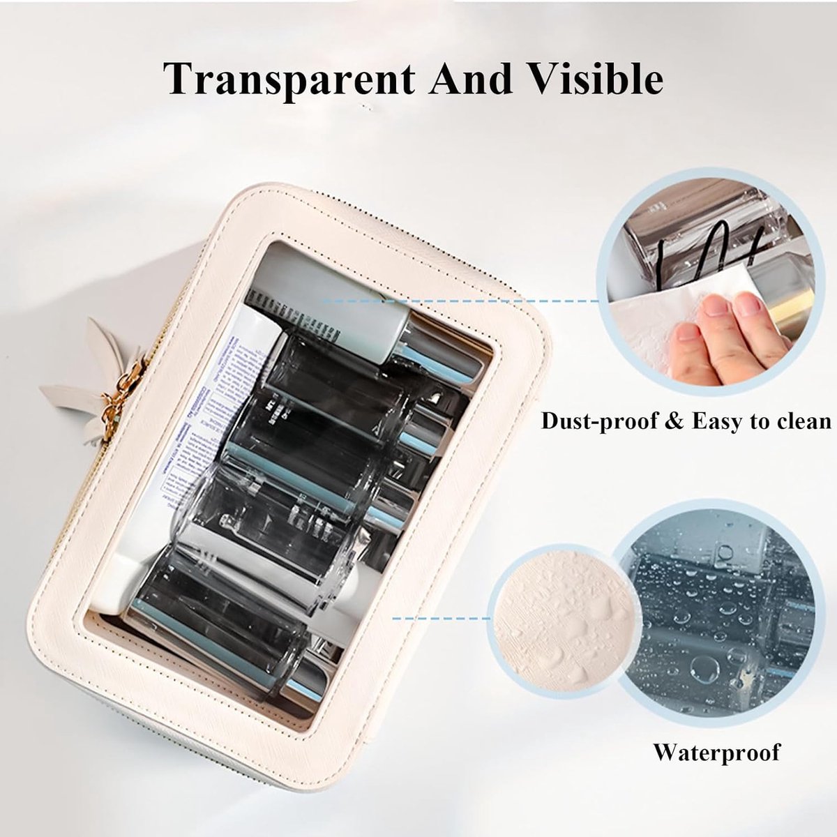 Men's toiletry bag - Women's toiletry bag - Toiletry bag - Transparent makeup bag - Travel toiletry bag - Small transparent makeup bag - Storage bag - Off-white - Image 3