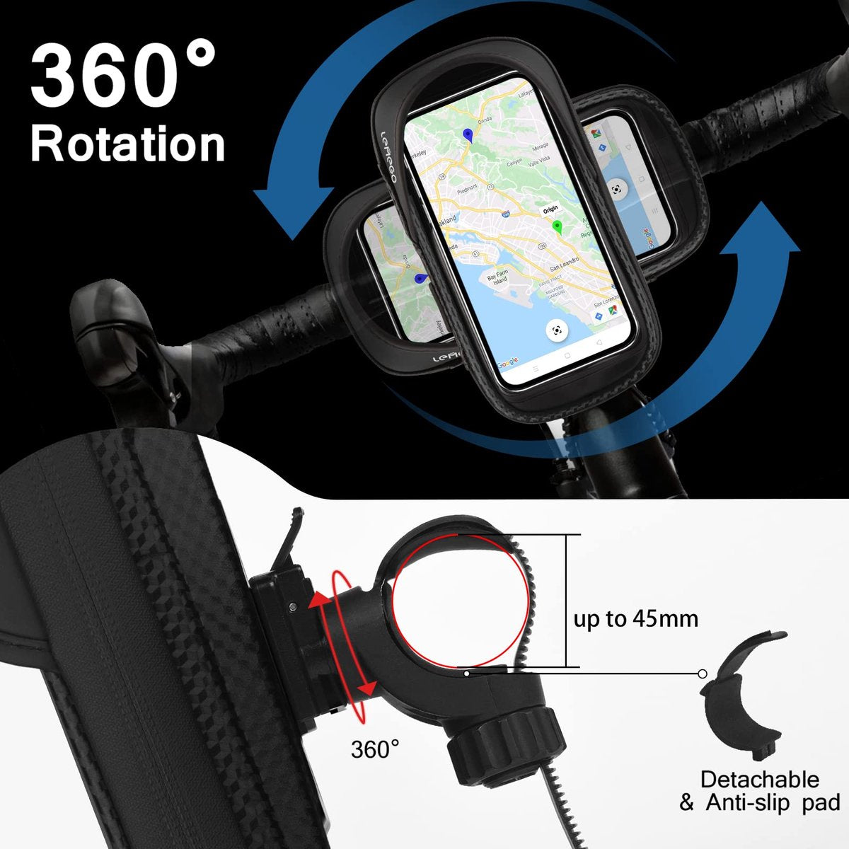 Bicycle phone mount - Mobile phone holder - Waterproof bicycle phone mount - With rotation - Universal bicycle phone mount - For smartphones under 6.5 inches - Image 6