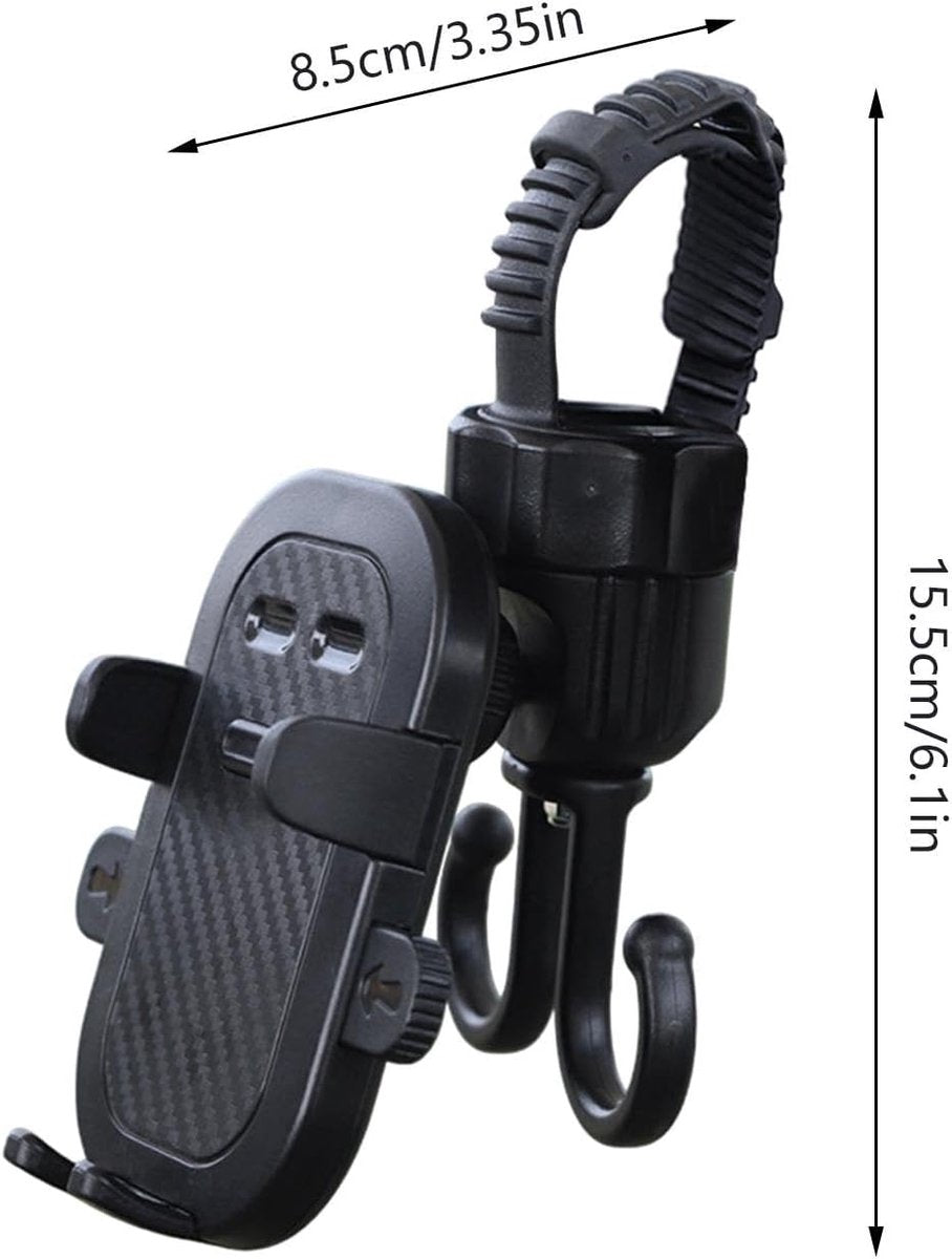 Phone holder for bicycle, stroller, portable stroller hanger, 2-in-1 shopping trolley hook, shopping bag holder, sturdy and adjustable, compatible with most strollers and bicycles - Image 2