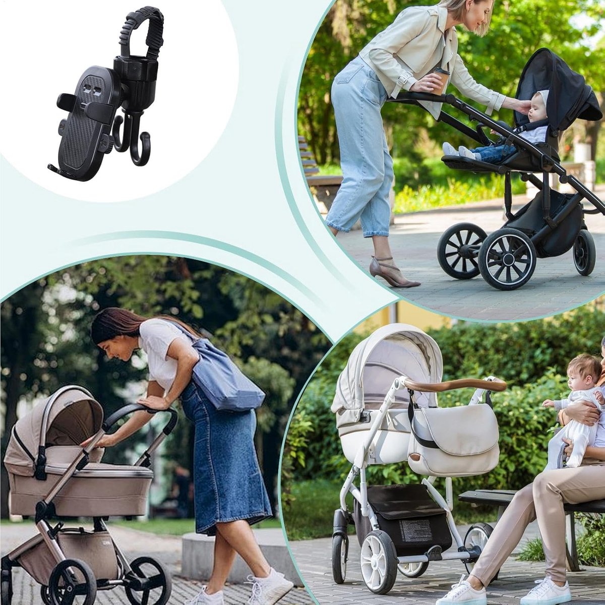 Phone holder for bicycle, stroller, portable stroller hanger, 2-in-1 shopping trolley hook, shopping bag holder, sturdy and adjustable, compatible with most strollers and bicycles - Image 6