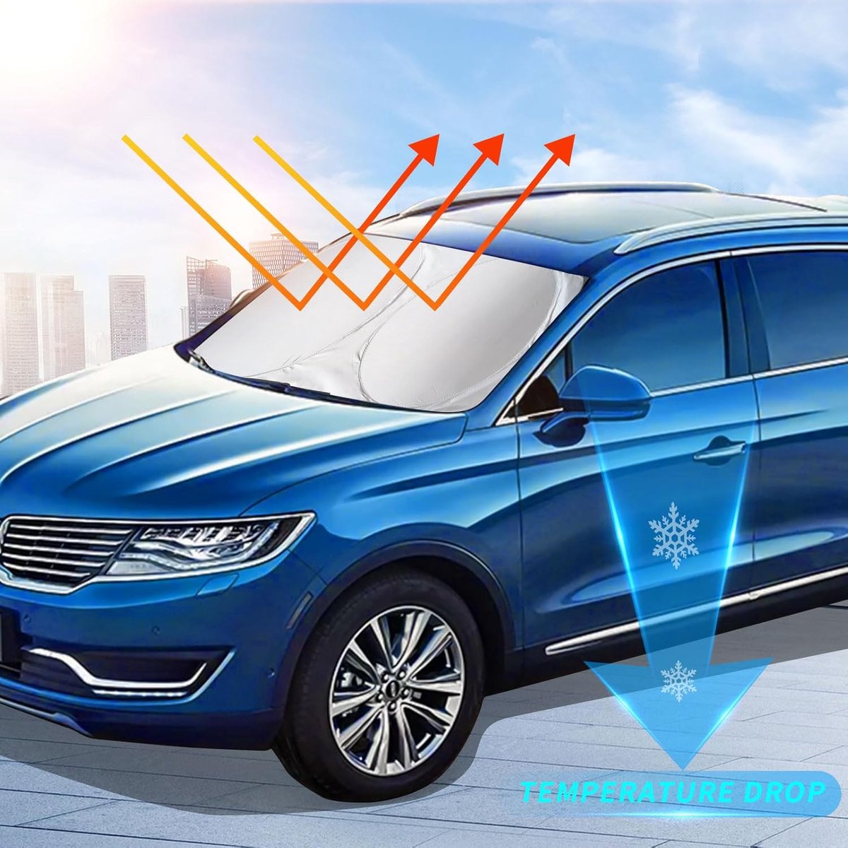 Car accessories - Car sunshade - Car sunshade - Car windshield sunshade - Universal car windshield sunshade - Foldable - UV resistant - Fits most vehicles (150 x 70 cm) - Image 3