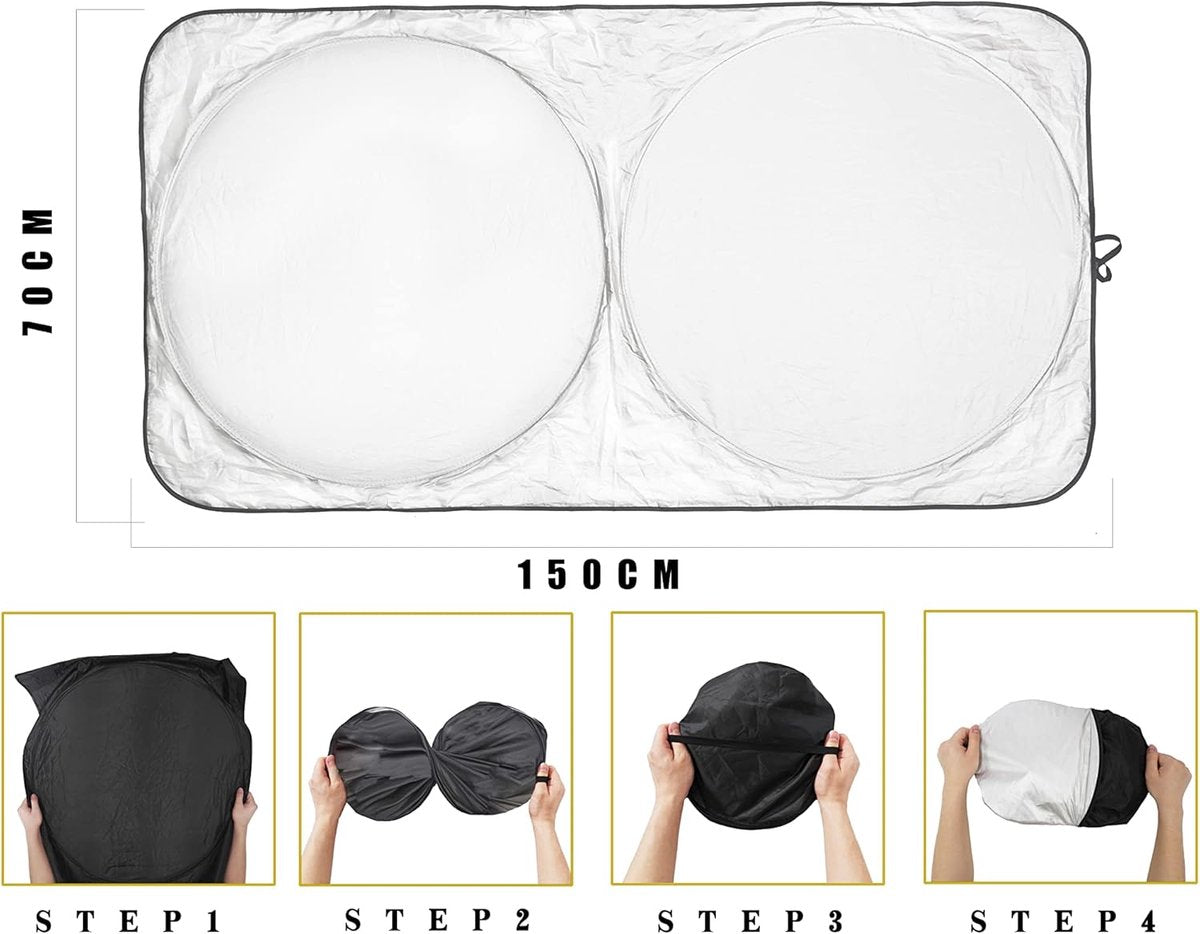 Car accessories - Car sunshade - Car sunshade - Car windshield sunshade - Universal car windshield sunshade - Foldable - UV resistant - Fits most vehicles (150 x 70 cm) - Image 4