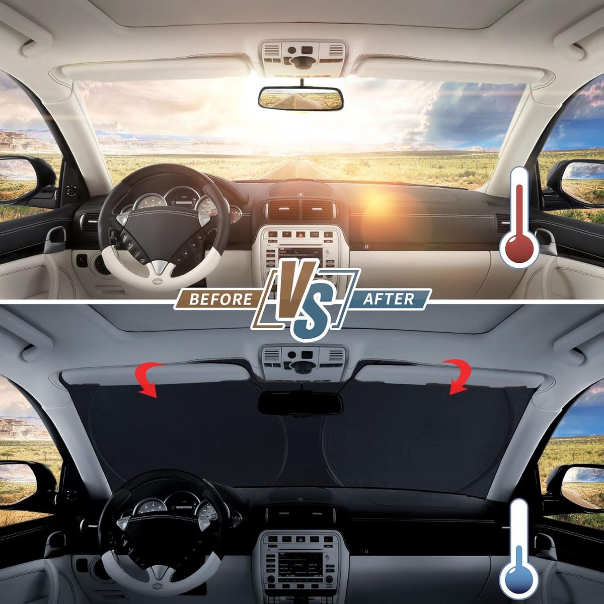 Car accessories - Car sunshade - Car sunshade - Car windshield sunshade - Universal car windshield sunshade - Foldable - UV resistant - Fits most vehicles (150 x 70 cm) - Image 5