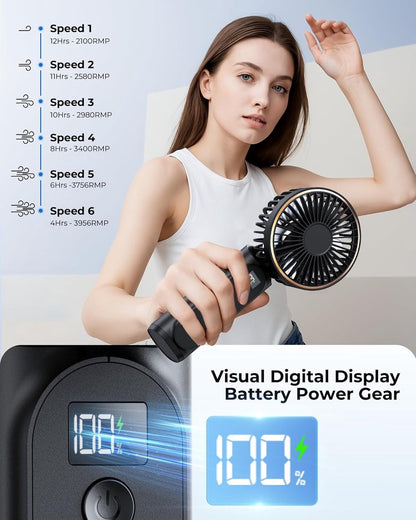 Handheld Fan - Mini Portable Fan - Rechargeable - Power Bank - 6 Settings - Black - Image 4