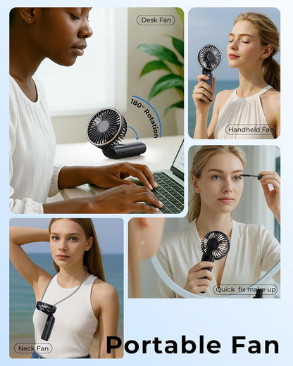 Handheld Fan - Mini Portable Fan - Rechargeable - Power Bank - 6 Settings - Black - Image 5
