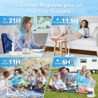Fan - Small fan - Portable fan - Adjustable height portable oscillating fan - With remote control - Foldable - 4 speeds - For bedroom, office, travel - 7.7 inches - With - Image 4
