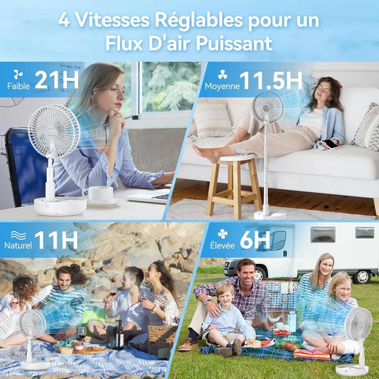 Fan - Small fan - Portable fan - Adjustable height portable oscillating fan - With remote control - Foldable - 4 speeds - For bedroom, office, travel - 7.7 inches - With - Image 4