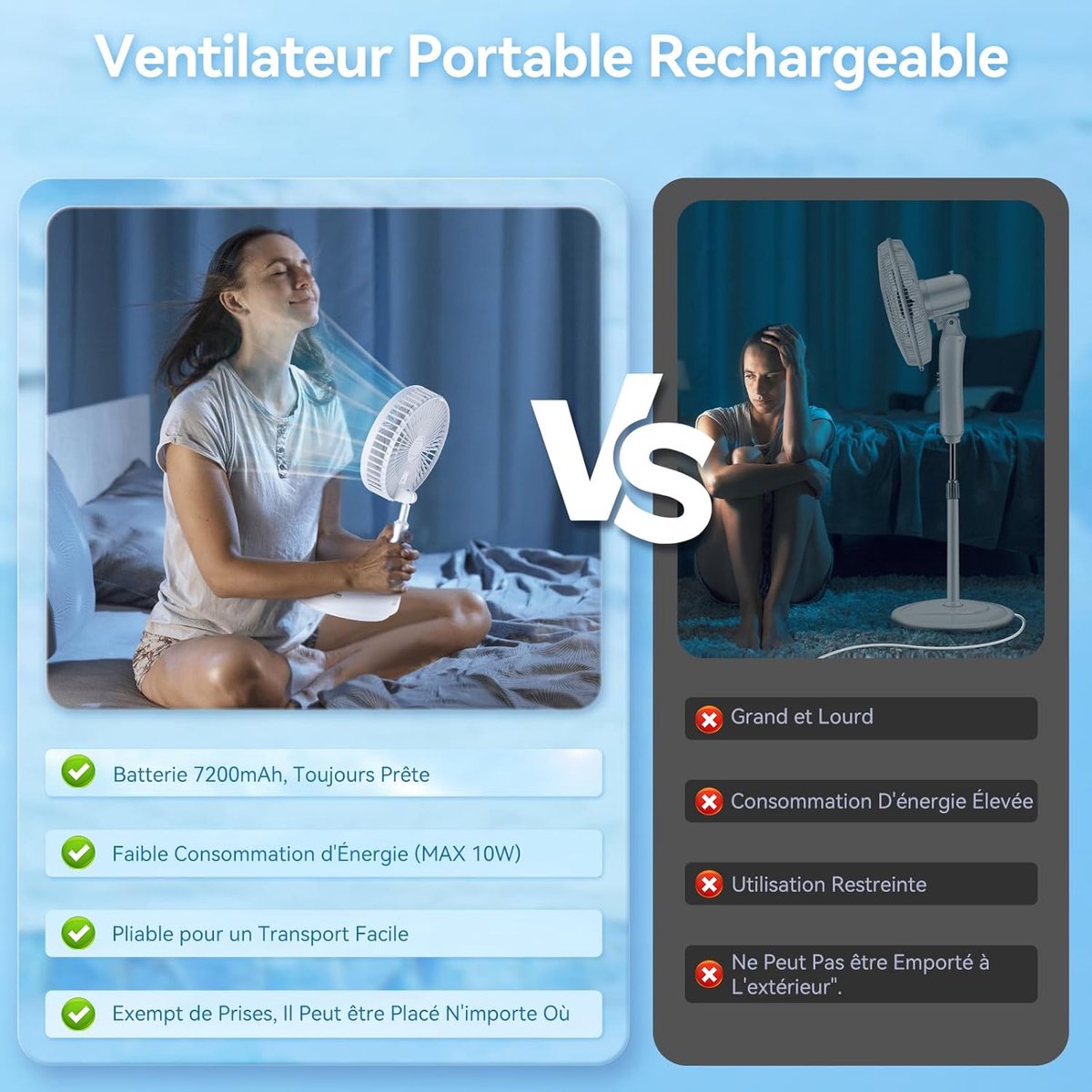 Fan - Small fan - Portable fan - Adjustable height portable oscillating fan - With remote control - Foldable - 4 speeds - For bedroom, office, travel - 7.7 inches - With - Image 5