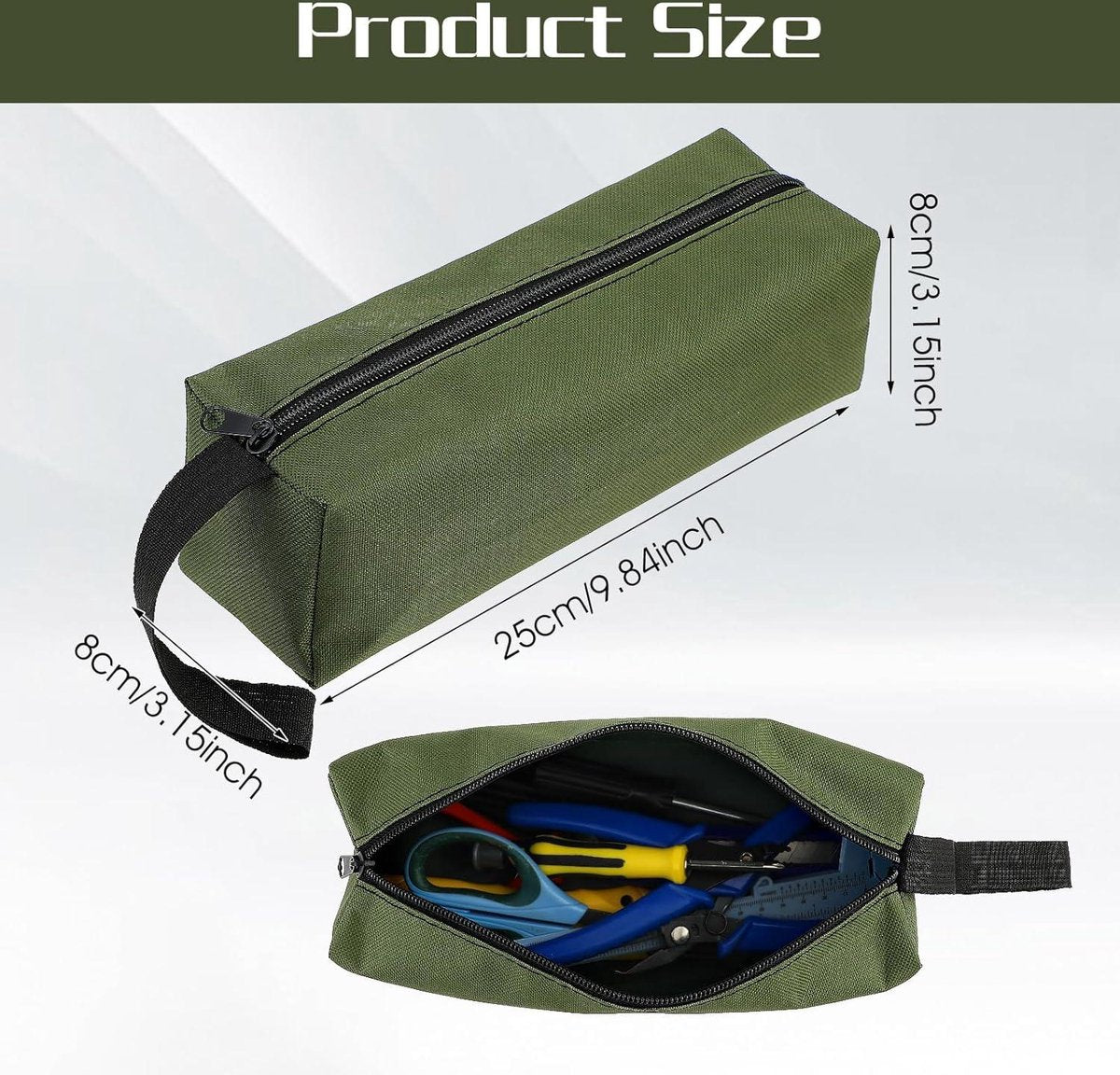 Pack of 2 10" x 3.1" zippered canvas tool bags, wear-resistant flat bottom portable tool pouch - multifunctional storage bag for tools, gadgets, cosmetics, stationery. - Image 5