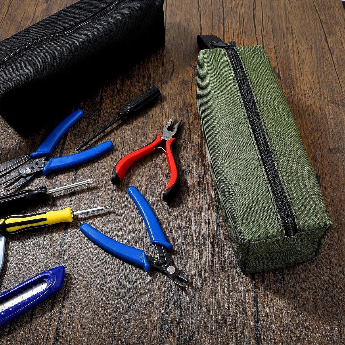 Pack of 2 10" x 3.1" zippered canvas tool bags, wear-resistant flat bottom portable tool pouch - multifunctional storage bag for tools, gadgets, cosmetics, stationery. - Image 6