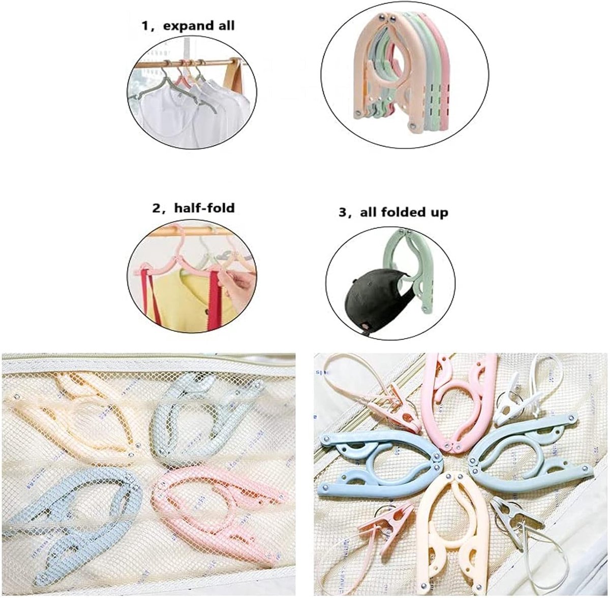 Hangers - Plastic Hangers - Set of 16 foldable plastic travel hangers - Space-saving and non-slip hangers - Multifunctional travel accessory - Suitable for home, hotel, travel and camping - Image 3