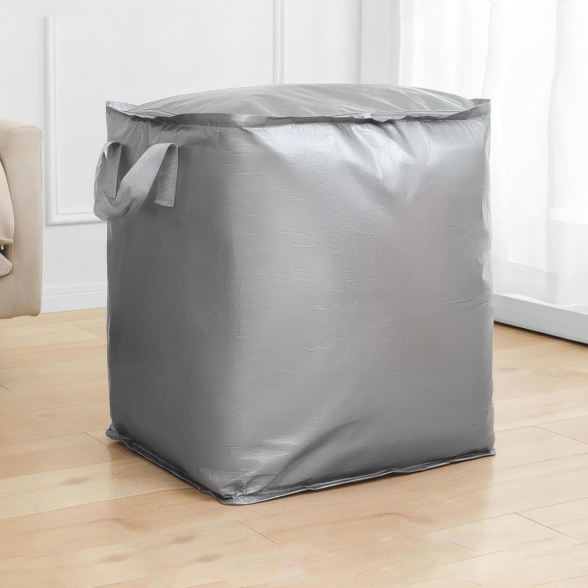 Collapsible Laundry Basket - Large Laundry Basket - Large Storage Bag - Large Carrying Bag - Travel Bag - Storage Bag, Moving Box, Clothes Storage Bag, Moving Bag - Silver - Image 3