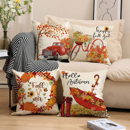 Halloween Theme - Fall Pillowcases - Pillowcases - Linen - Bedroom Decor Pillowcases - Living Room Decor Pillowcases - Sofa Decor Pillowcases - 45 x 45 cm - Four-Piece Set - Image 2