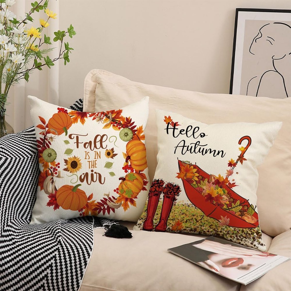 Halloween Theme - Fall Pillowcases - Pillowcases - Linen - Bedroom Decor Pillowcases - Living Room Decor Pillowcases - Sofa Decor Pillowcases - 45 x 45 cm - Four-Piece Set - Image 4