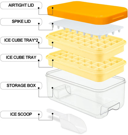 Frozen Ice Cube Tray - Food-Grade Ice Cube Tray with Lid - Ice Cube Tray - 2 Layers, Yellow - Releases all ice cubes in one second - Ice Cube Tray - Image 2