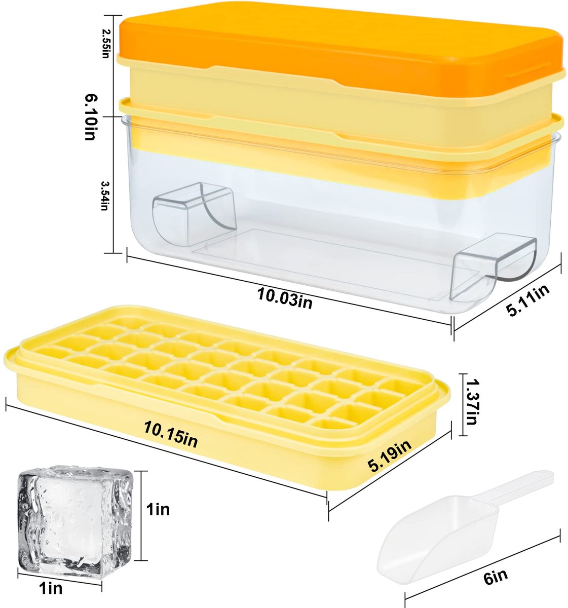 Frozen Ice Cube Tray - Food-Grade Ice Cube Tray with Lid - Ice Cube Tray - 2 Layers, Yellow - Releases all ice cubes in one second - Ice Cube Tray - Image 3