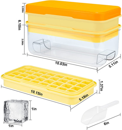 Frozen Ice Cube Tray - Food-Grade Ice Cube Tray with Lid - Ice Cube Tray - 2 Layers, Yellow - Releases all ice cubes in one second - Ice Cube Tray - Image 3