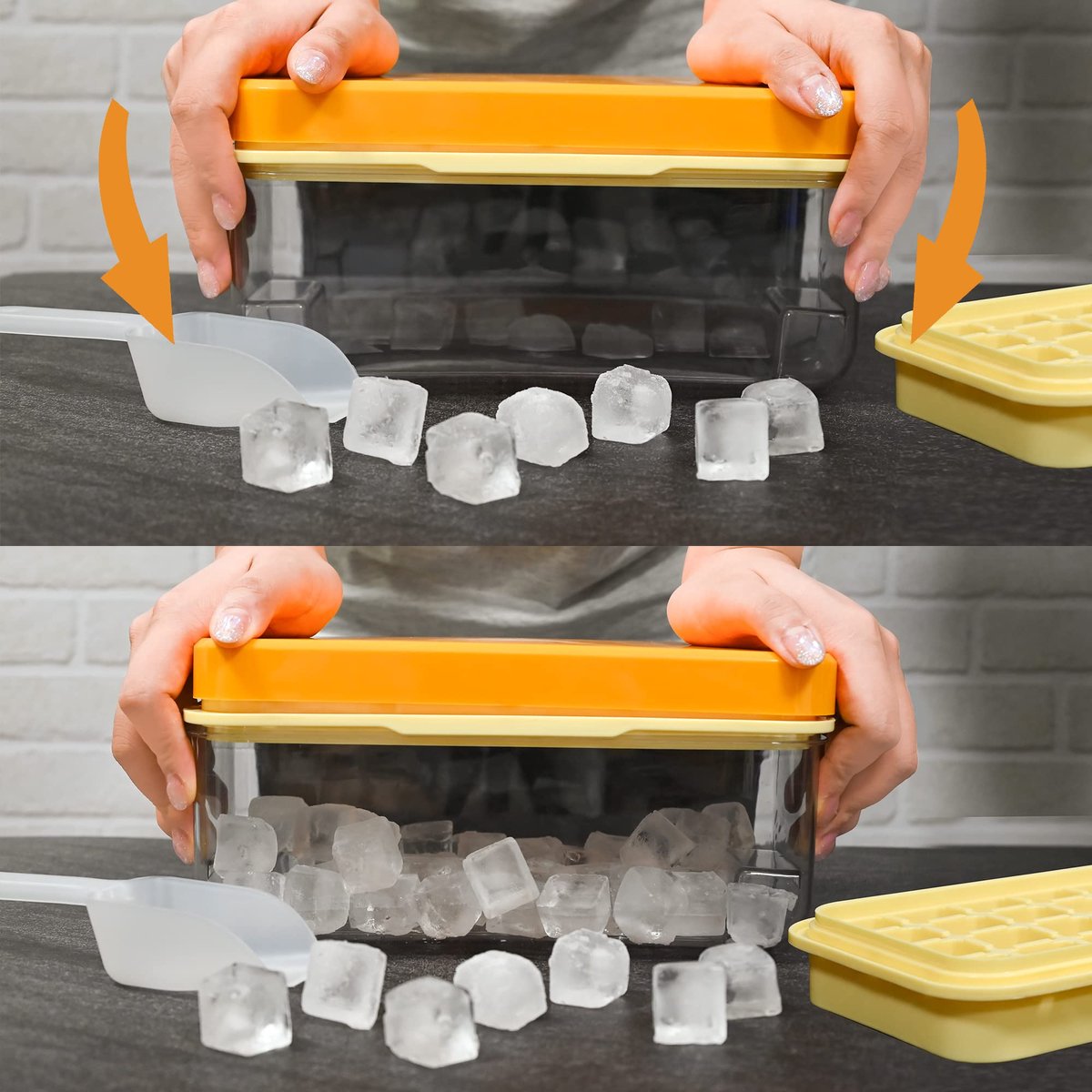 Frozen Ice Cube Tray - Food-Grade Ice Cube Tray with Lid - Ice Cube Tray - 2 Layers, Yellow - Releases all ice cubes in one second - Ice Cube Tray - Image 4