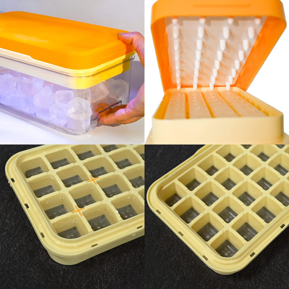 Frozen Ice Cube Tray - Food-Grade Ice Cube Tray with Lid - Ice Cube Tray - 2 Layers, Yellow - Releases all ice cubes in one second - Ice Cube Tray - Image 5