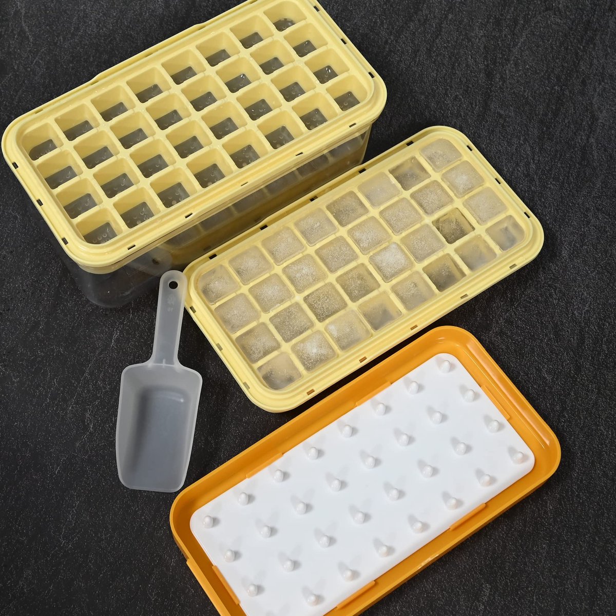Frozen Ice Cube Tray - Food-Grade Ice Cube Tray with Lid - Ice Cube Tray - 2 Layers, Yellow - Releases all ice cubes in one second - Ice Cube Tray - Image 6