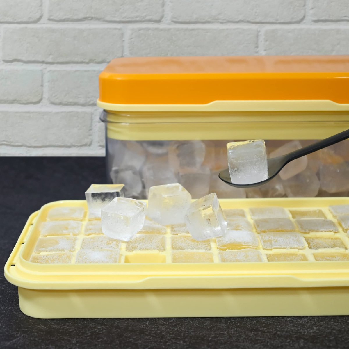 Frozen Ice Cube Tray - Food-Grade Ice Cube Tray with Lid - Ice Cube Tray - 2 Layers, Yellow - Releases all ice cubes in one second - Ice Cube Tray - Image 7