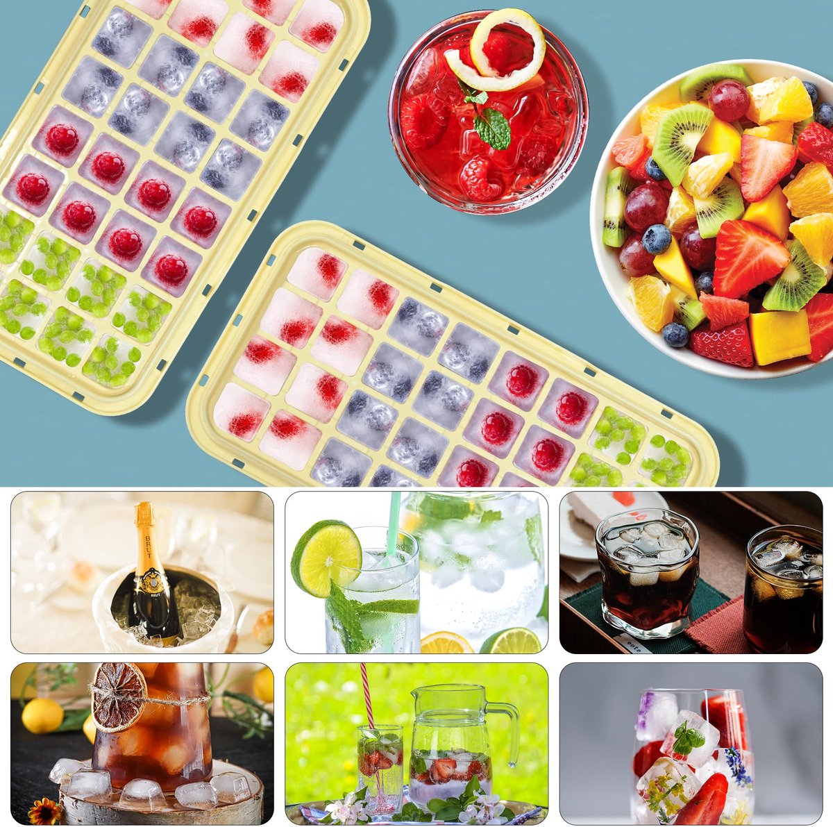 Frozen Ice Cube Tray - Food-Grade Ice Cube Tray with Lid - Ice Cube Tray - 2 Layers, Yellow - Releases all ice cubes in one second - Ice Cube Tray - Image 8