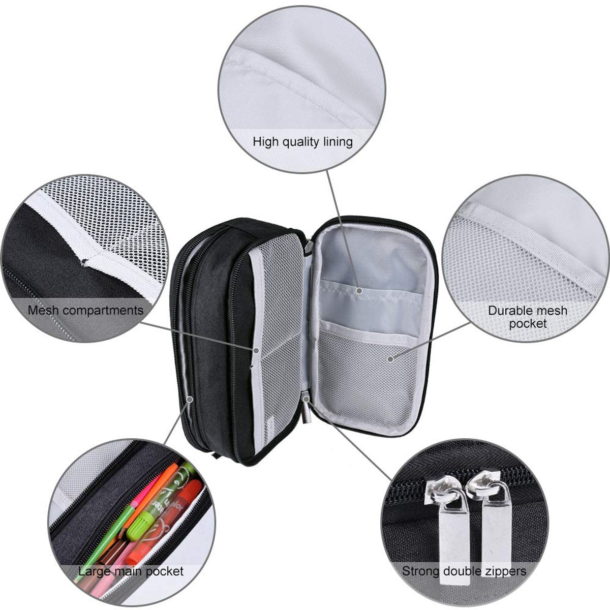 Large Capacity Pencil Case - School Pencil Case - Storage Case - Large Capacity Pencil Case for Boys and Girls - Student Office Supplies - Black - Image 7