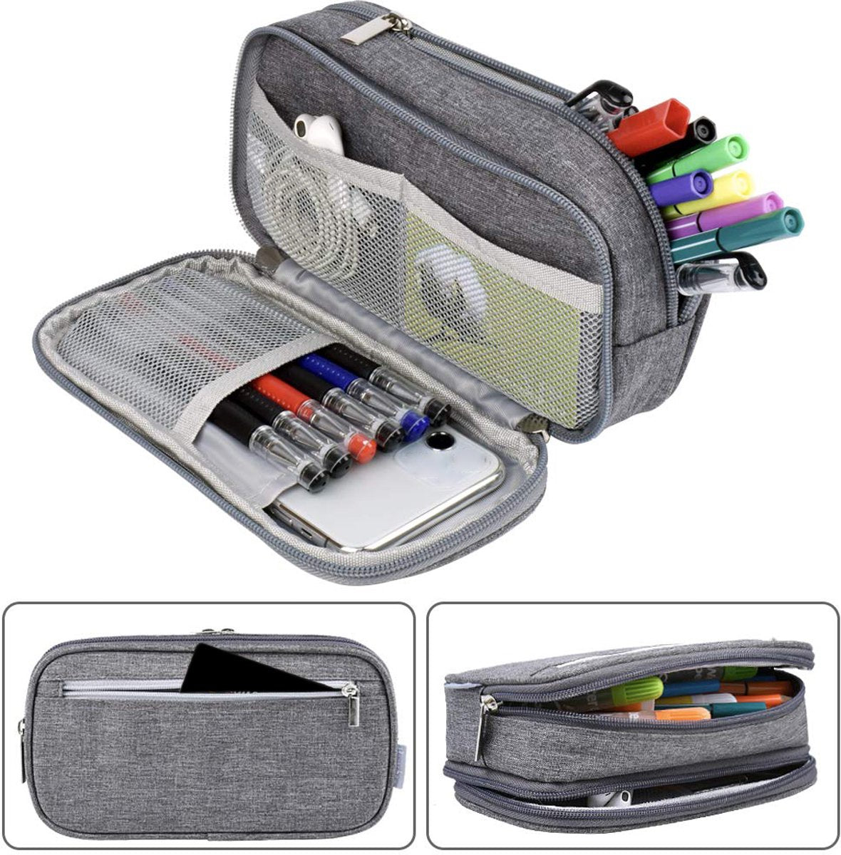 Large Capacity Pencil Case - School Pencil Case - Storage Case - Large Capacity Pencil Case for Boys and Girls - Student Office Supplies - Grijs - Image 4