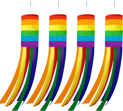Decorative Rainbow Windproof Sleeve - 40-inch Rainbow Windproof Sleeve Flag - Pack of 4 - Striped Rainbow Windproof Sleeve Flag Gay Pride Outdoor Decoration LGBT Event Decoration Banner